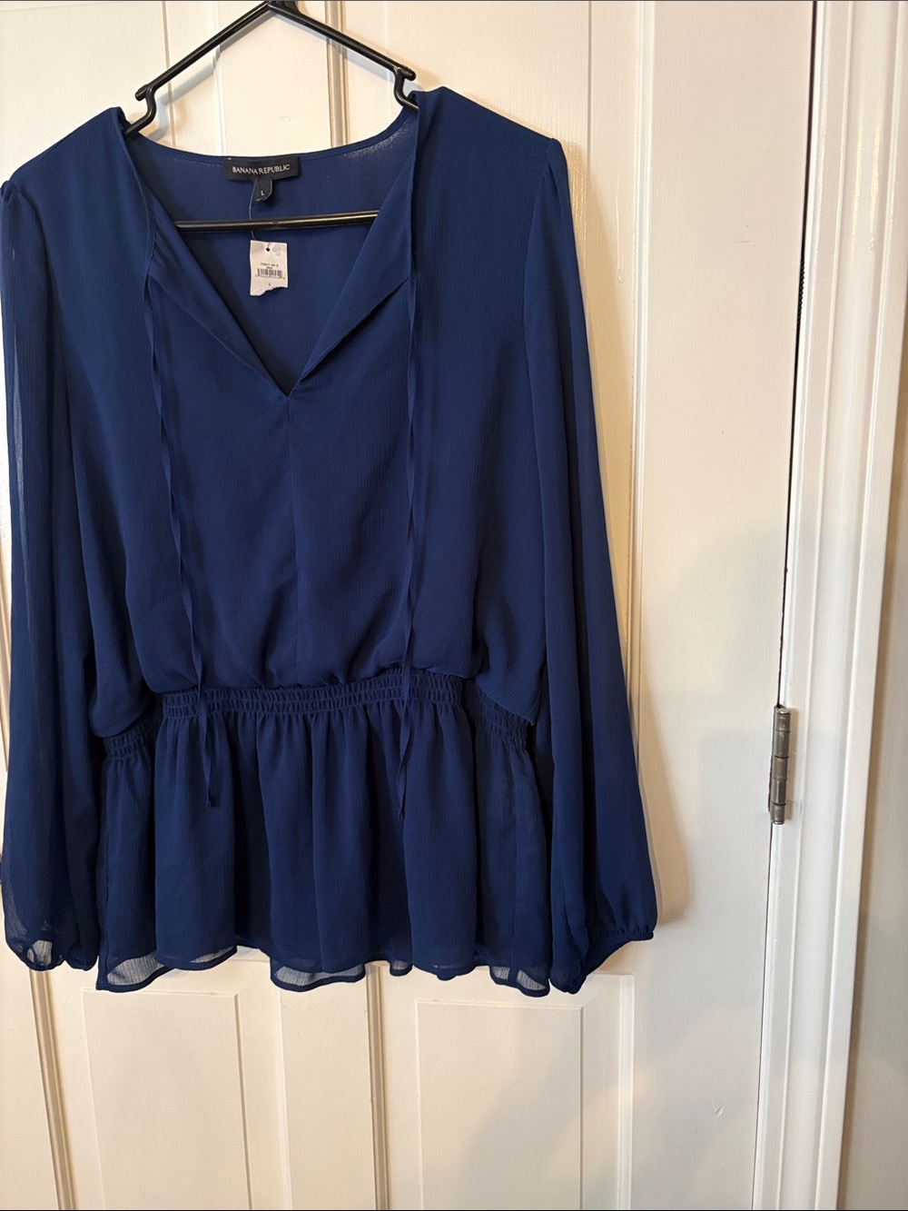 Banana Republic Deep Blue V-Neck Peplum Blouse